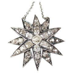 Antique Victorian Diamond star pendant, sterling silver necklace 