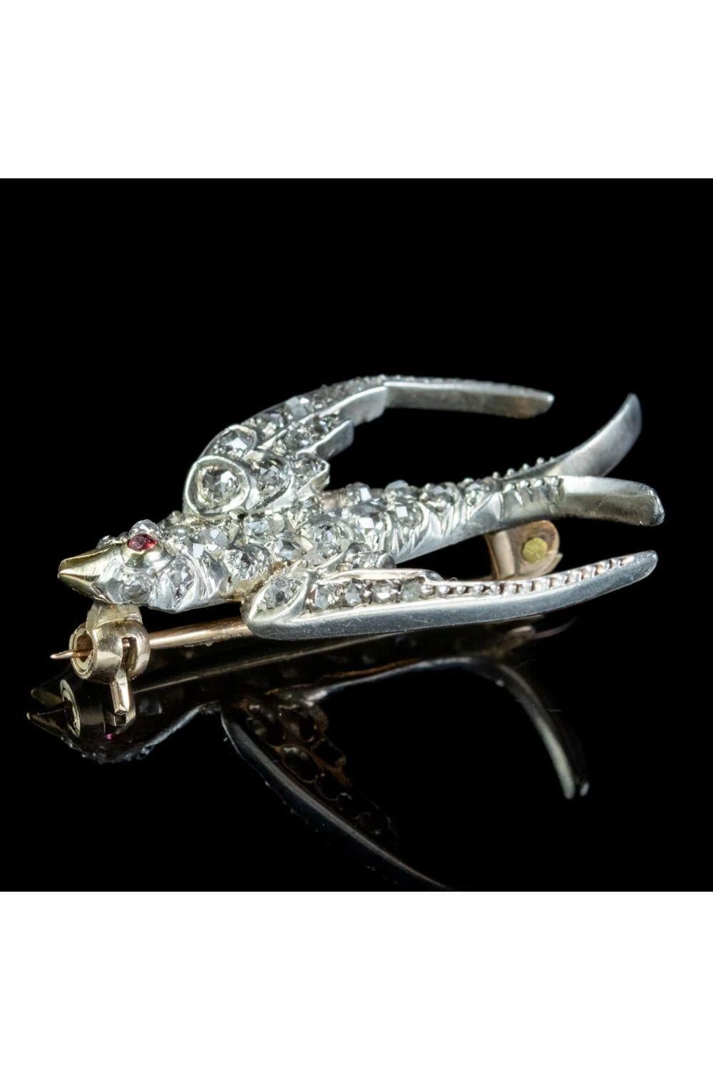 Antique Victorian Diamond Swallow Brooch, circa 1880–1900 In Good Condition In Kendal, GB
