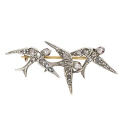 Antique Victorian Diamond Three Swallows Brooch