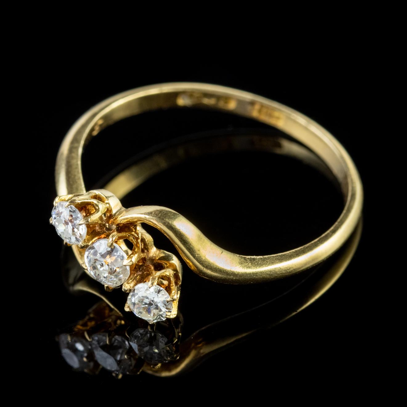 Women's Antique Victorian Diamond Trilogy 18 Carat Gold, circa 1900 Ring For Sale