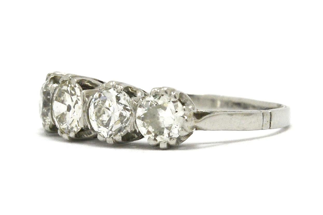 Women's Antique Victorian Diamond Wedding Band Edwardian 1.66 Carats 5-Stone Platinum