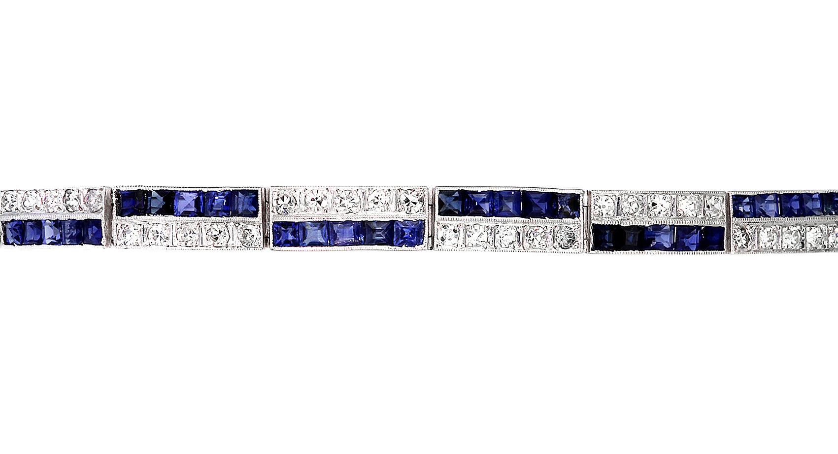 Antique Victorian Diamonds and Sapphire Two-Tier Line Bracelet Set in Platinum 2