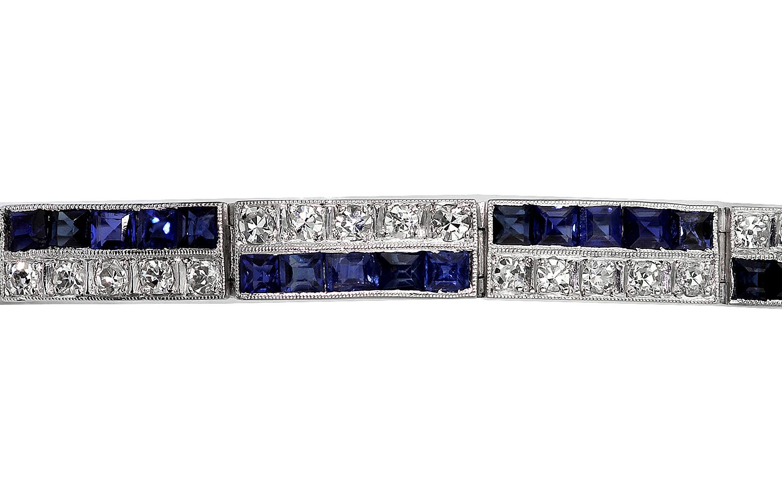 Antique Victorian Diamonds and Sapphire Two-Tier Line Bracelet Set in Platinum 1