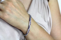 Antique Victorian Diamonds and Sapphire Two-Tier Line Bracelet Set in Platinum