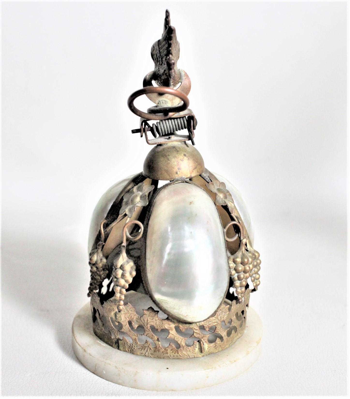 Bronzed Antique Victorian Dinner Bell with a Figural Bird Handle and Set Shells For Sale