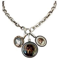 Antique Victorian Dog 24 Diamond Gold Silver Essex Rock Crystal Pendant Necklace