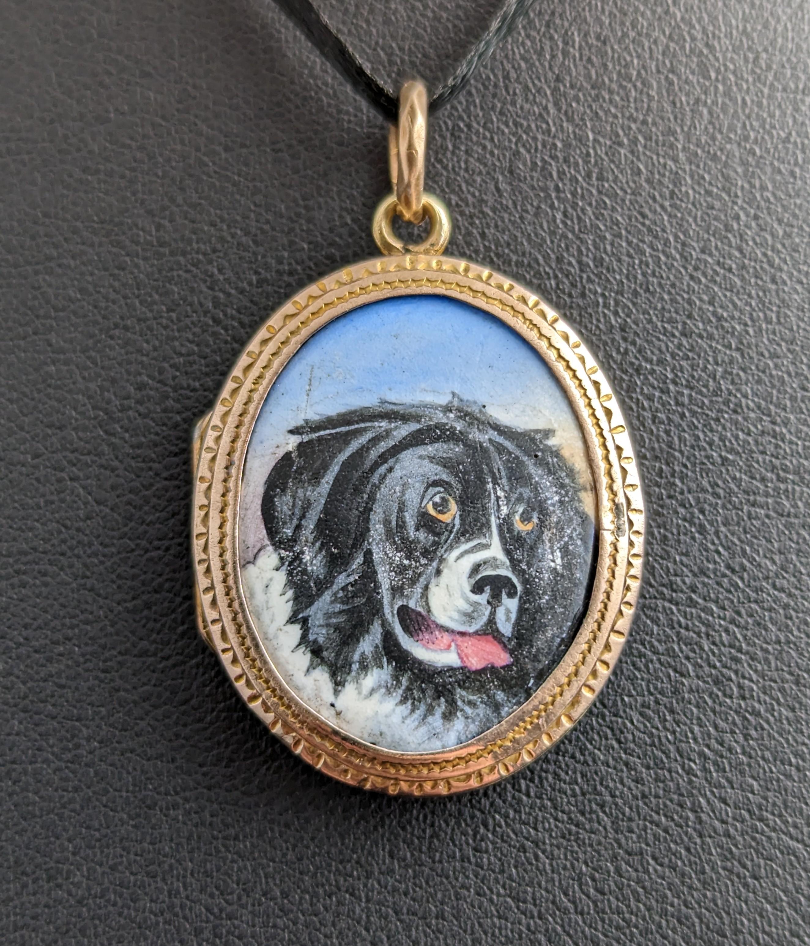 Antique Victorian Dog Portrait Locket, 9k Gold Front and Back 1