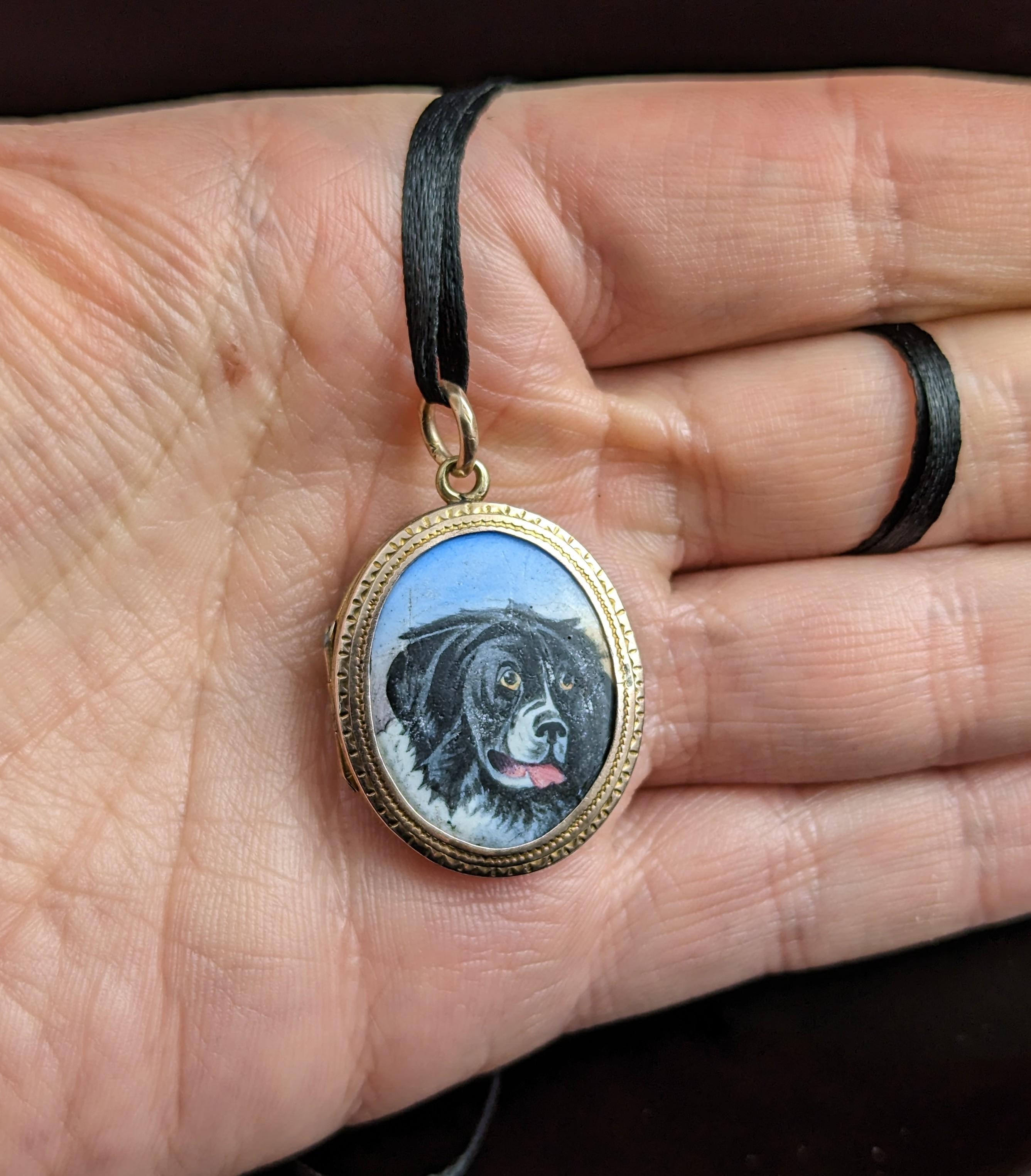 Antique Victorian Dog Portrait Locket, 9k Gold Front and Back 2