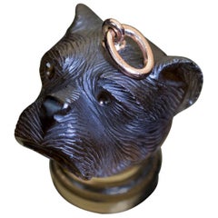 Antique Victorian Dog’s Head Carved Topaz Pendant Charm