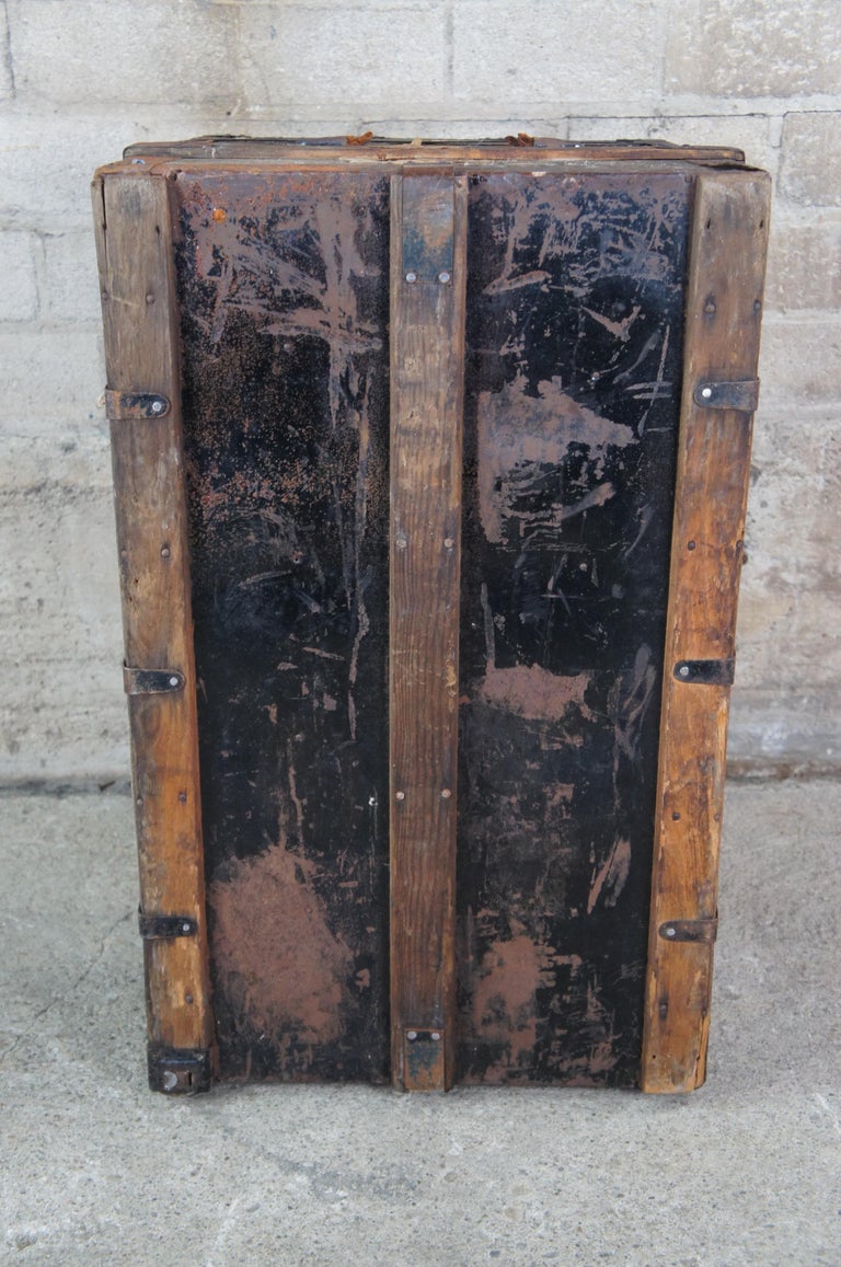 Antique Victorian Dome Top Chest Steamer Trunk Canvas and Oak Metal ...