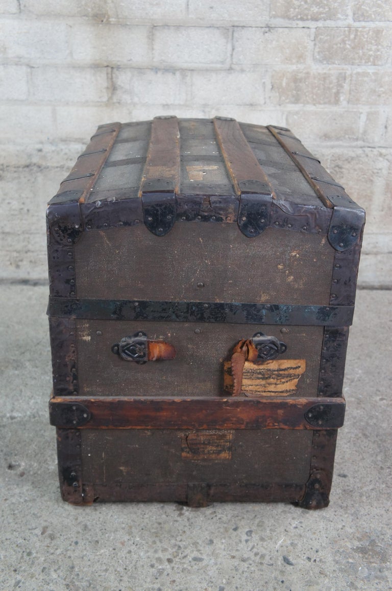 Antique Victorian Dome Top Chest Steamer Trunk Canvas and Oak Metal ...