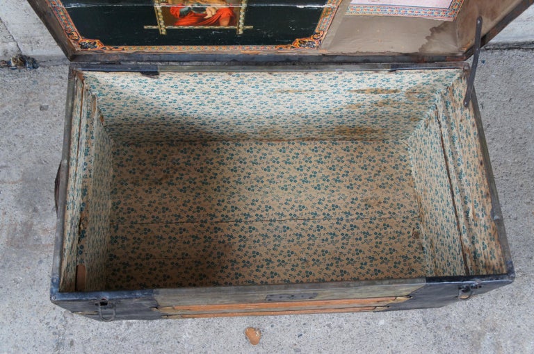 Antique Victorian Dome Top Chest Steamer Trunk Embossed Metal Oak with ...