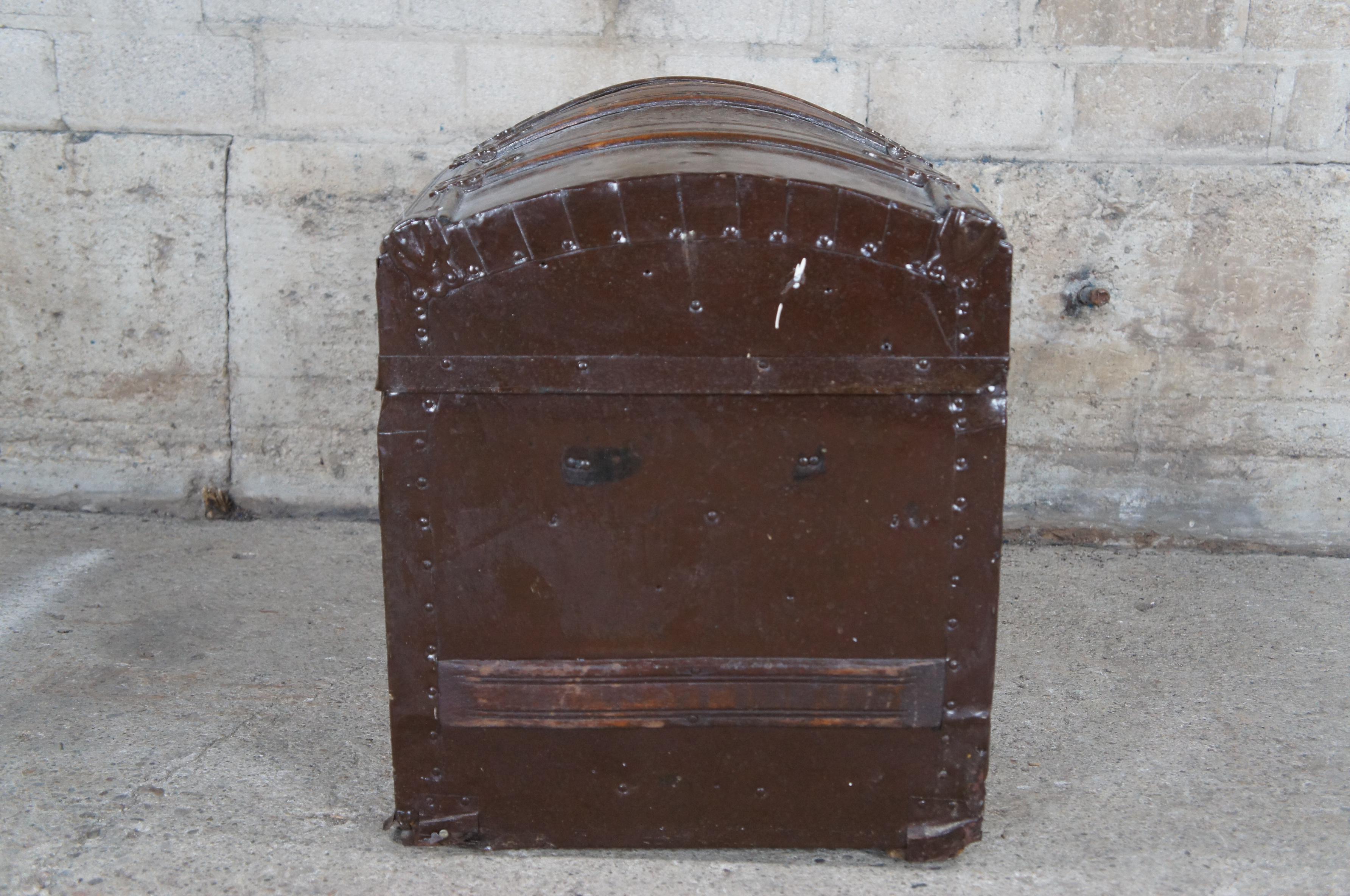 Antique Victorian Dome Top Oak Banded Trunk Treasure Hope Chest Storage 3