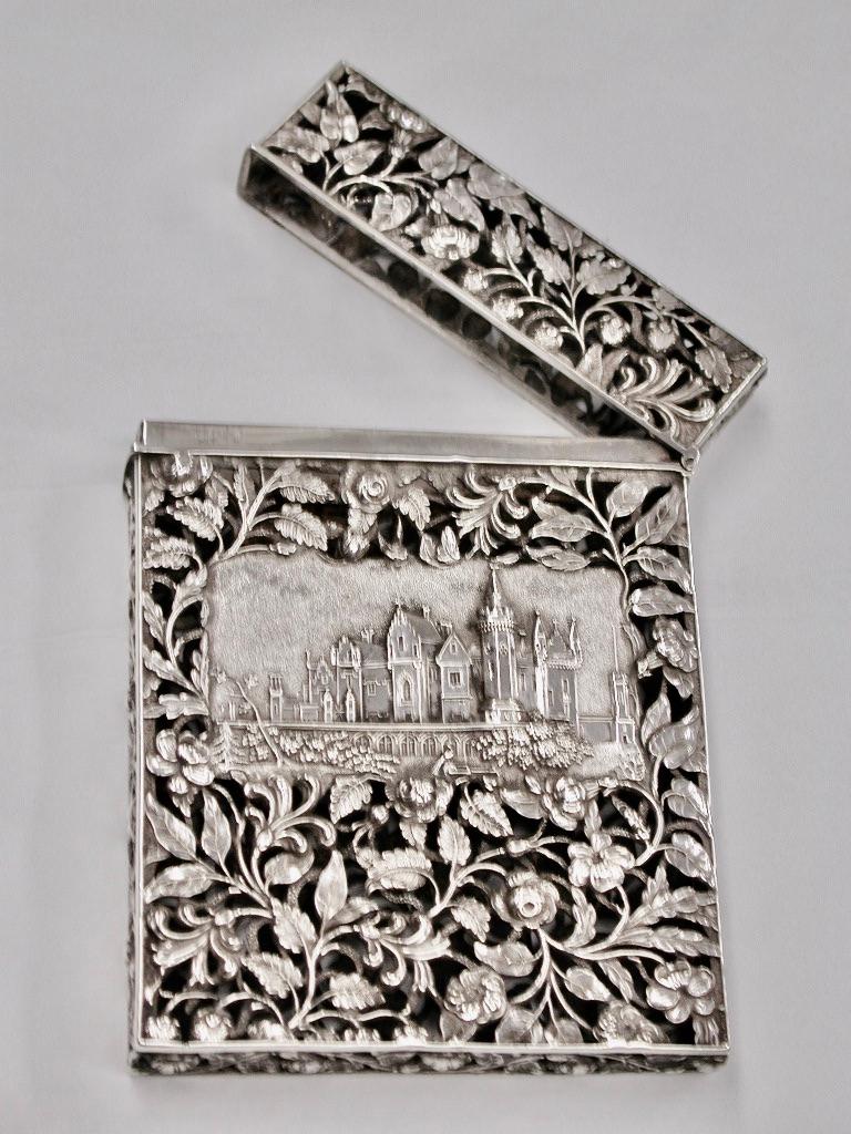 Sterling Silver Antique Victorian Double Castle Top Card Case Birmingham 1839 Joseph Willmore For Sale