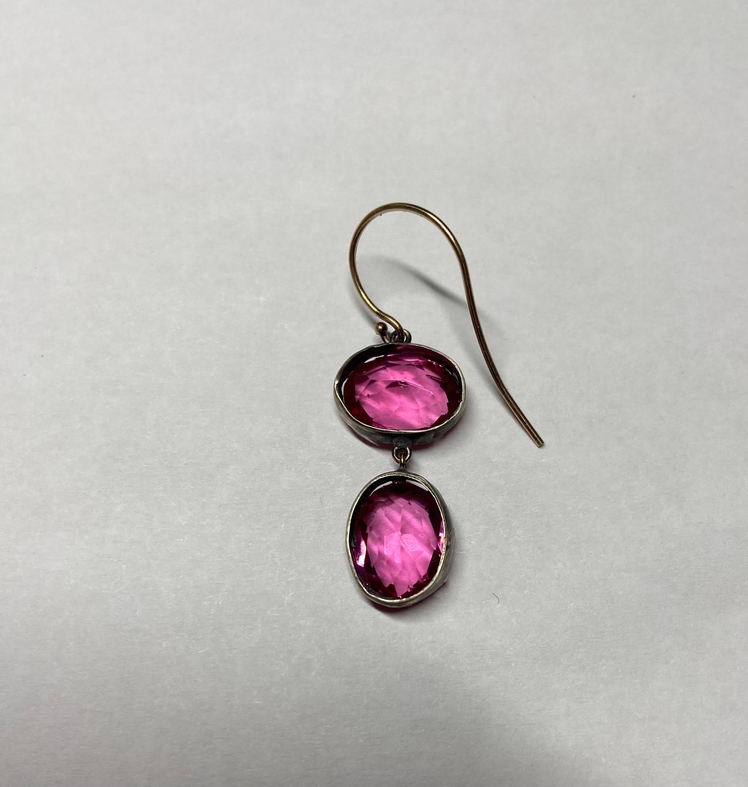 Antique Victorian Double Pink Paste Earrings In Excellent Condition In Stamford, CT