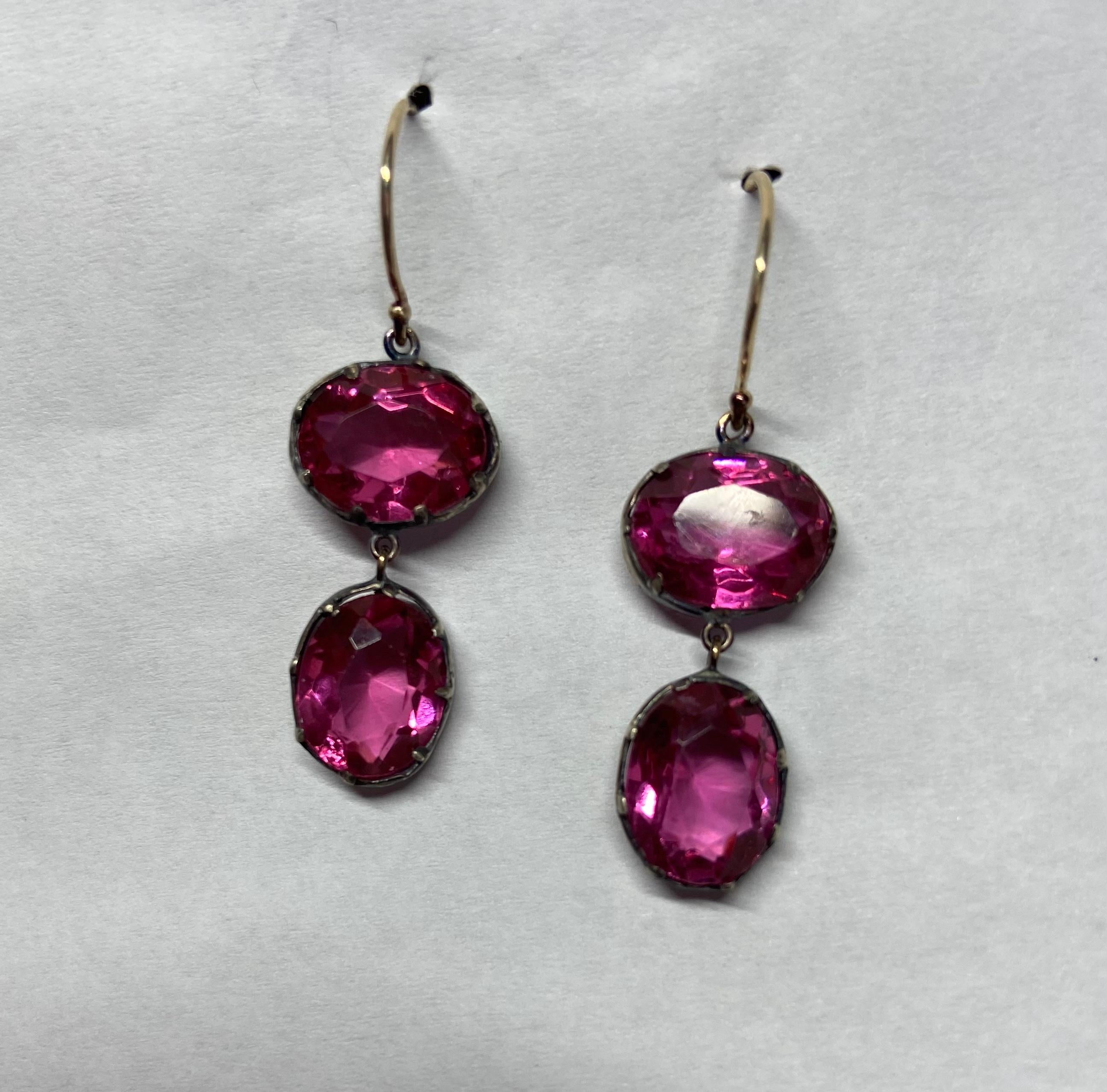 Women's or Men's Antique Victorian Double Pink Paste Earrings