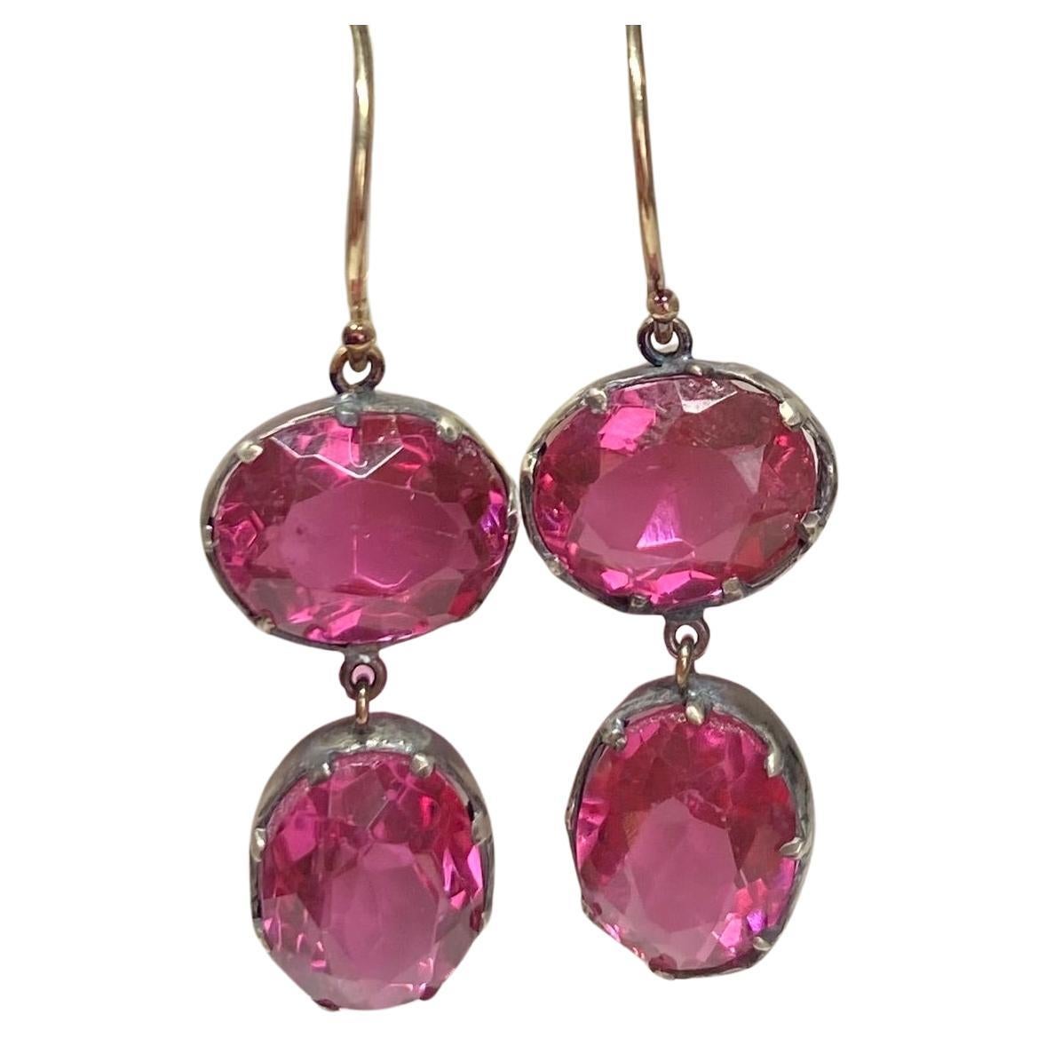 Antique Victorian Double Pink Paste Earrings