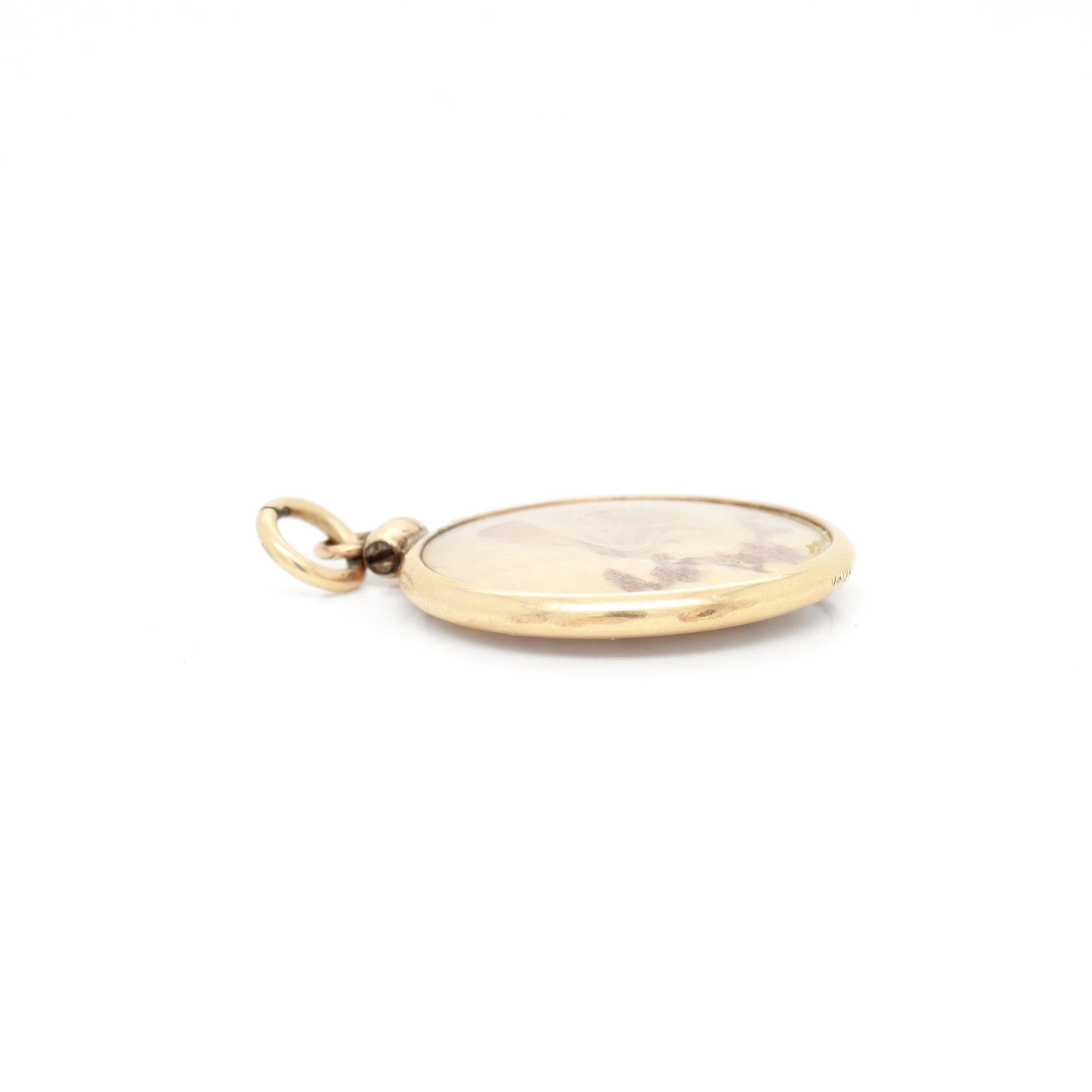 Antique Victorian Double Side 14K Gold & Butterfly Wing Charm / Pendant en vente 3