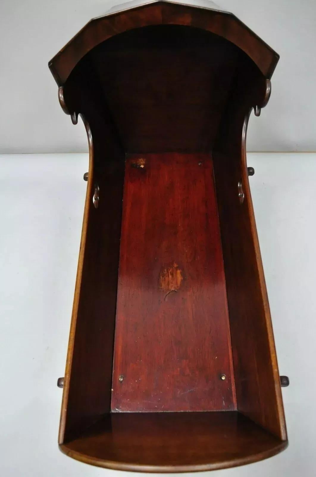 Antique Victorian Dovetailed Crotch Mahogany Wooden Hooded Baby Cradle For Sale 3