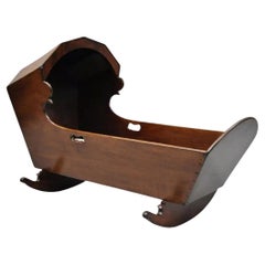 Antique Victorian Dovetailed Crotch Mahogany Wooden Hooded Baby Cradle