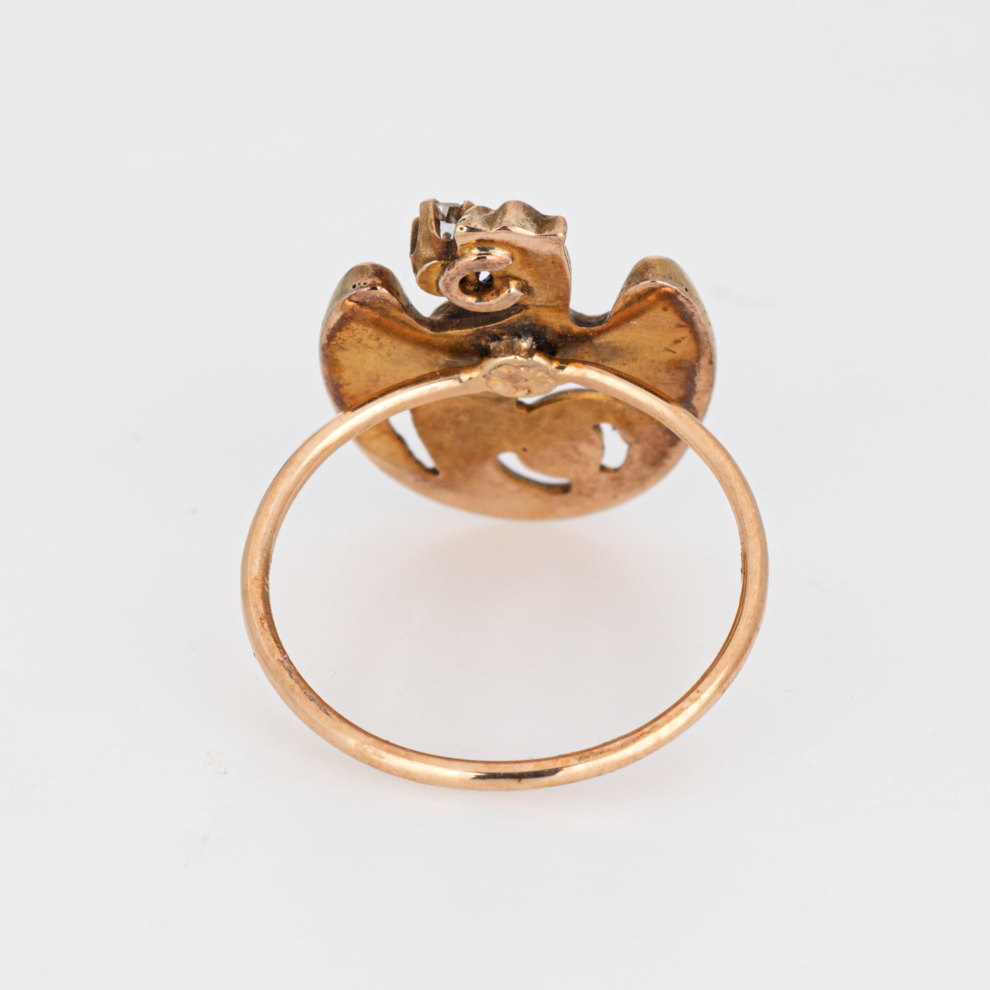 Women's Antique Victorian Dragon Ring Conversion Griffin Diamond 14k Yellow Gold Sz 4