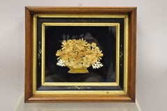 Antique Victorian Dried Flowers Mourning Wreath Mahogany Shadow Box Frame Oddity