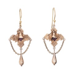 Antiquities Victorian Drop Earrings Amethyst 10k Rose Gold Vintage Jewelry Leaf