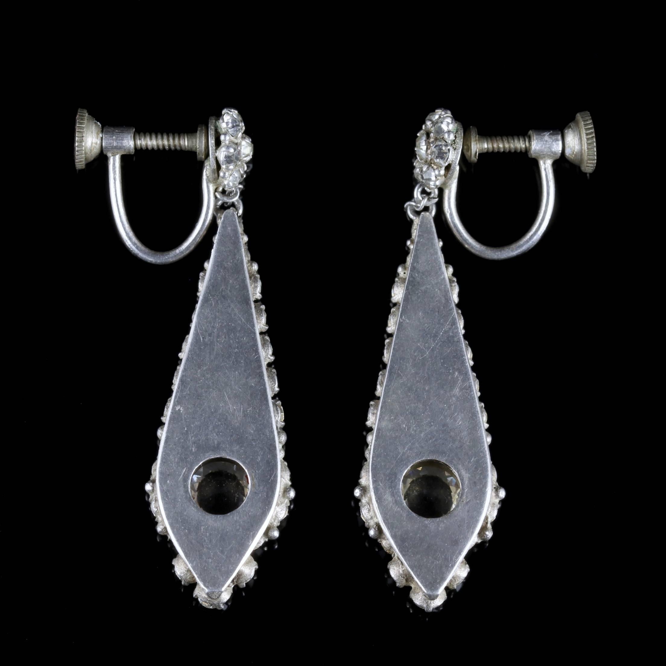 Antique Victorian Drop Earrings Silver White Paste, circa 1900 In Excellent Condition In Lancaster, Lancashire