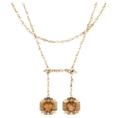 Retro Victorian Drop Necklace 14k Gold Citrine Seed Pearls Vintage Jewelry