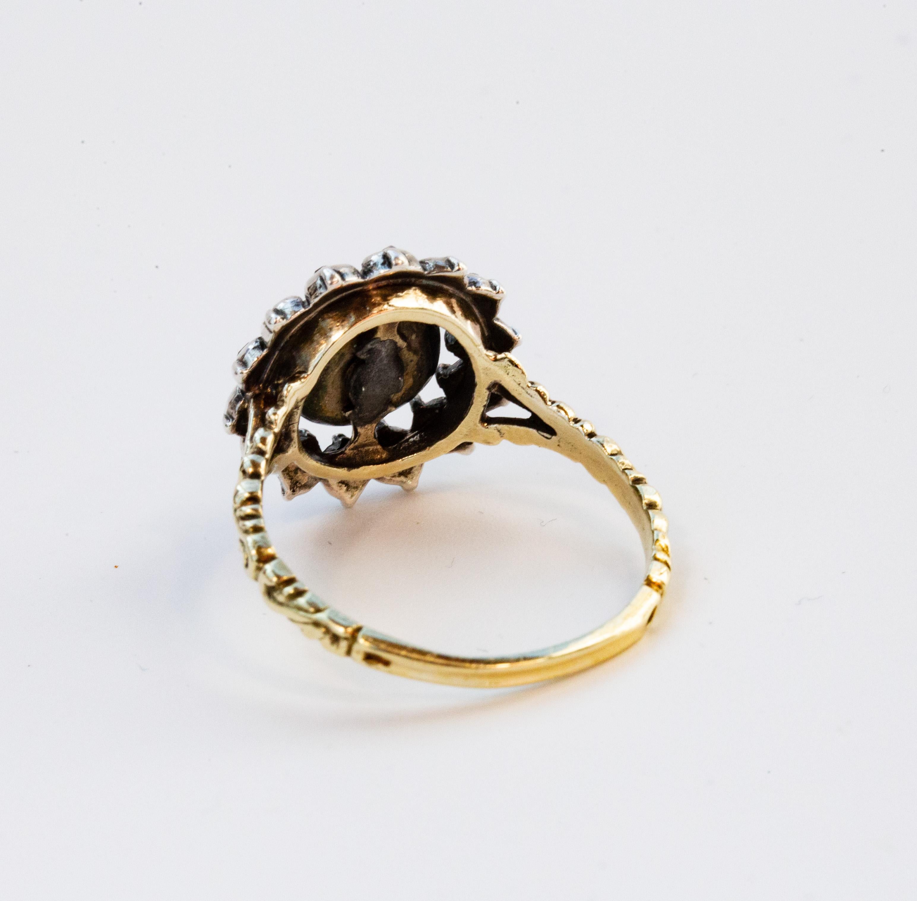 Anello vittoriano olandese in oro e argento 14 carati con diamanti a grappolo in vendita 6