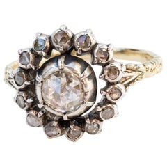 Victorian Dutch 14 Karat Gold and Silver Cluster Diamond Ring