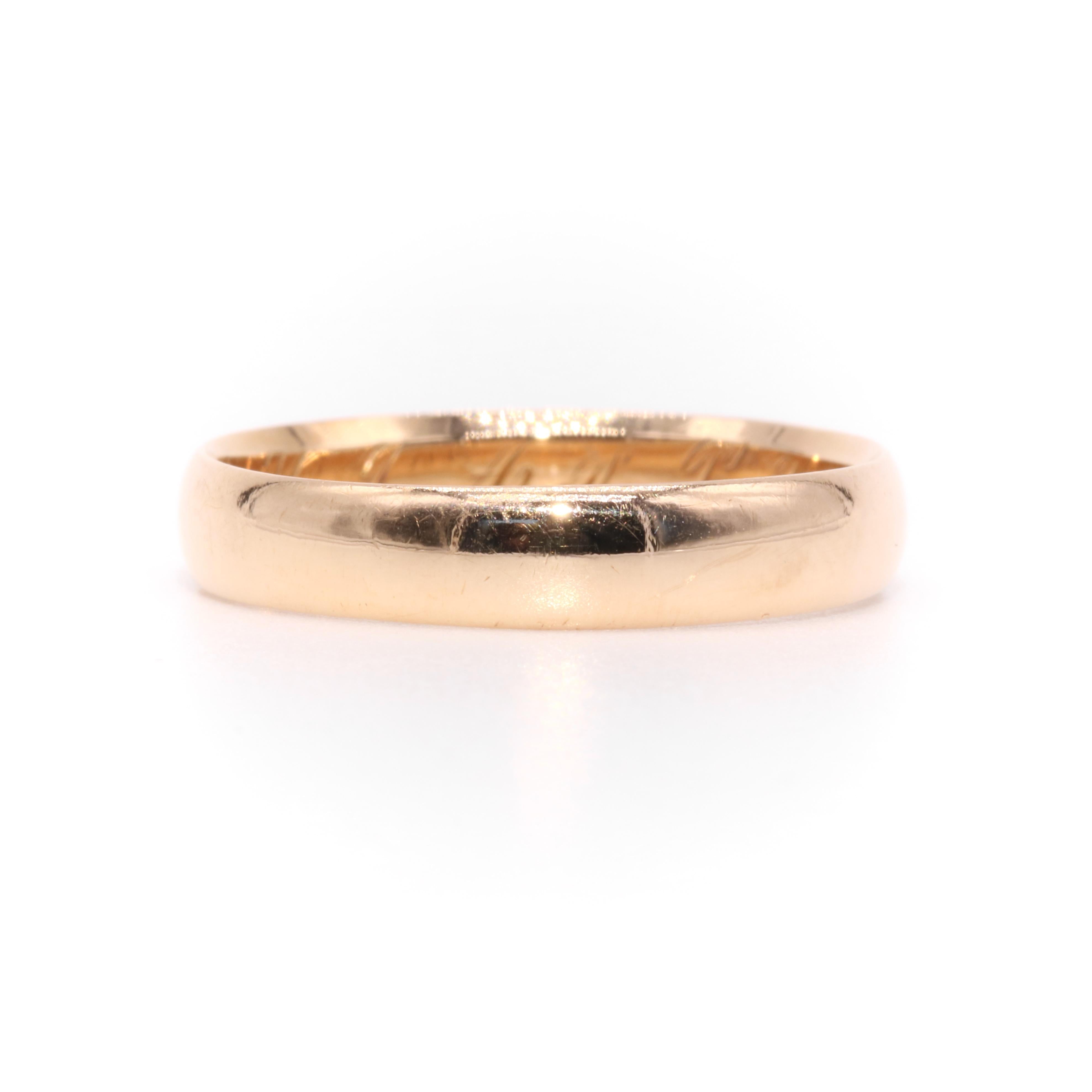 Women's or Men's Antique Victorian Dutch 14K Yellow Gold Wedding Band with Personal Inscription For Sale