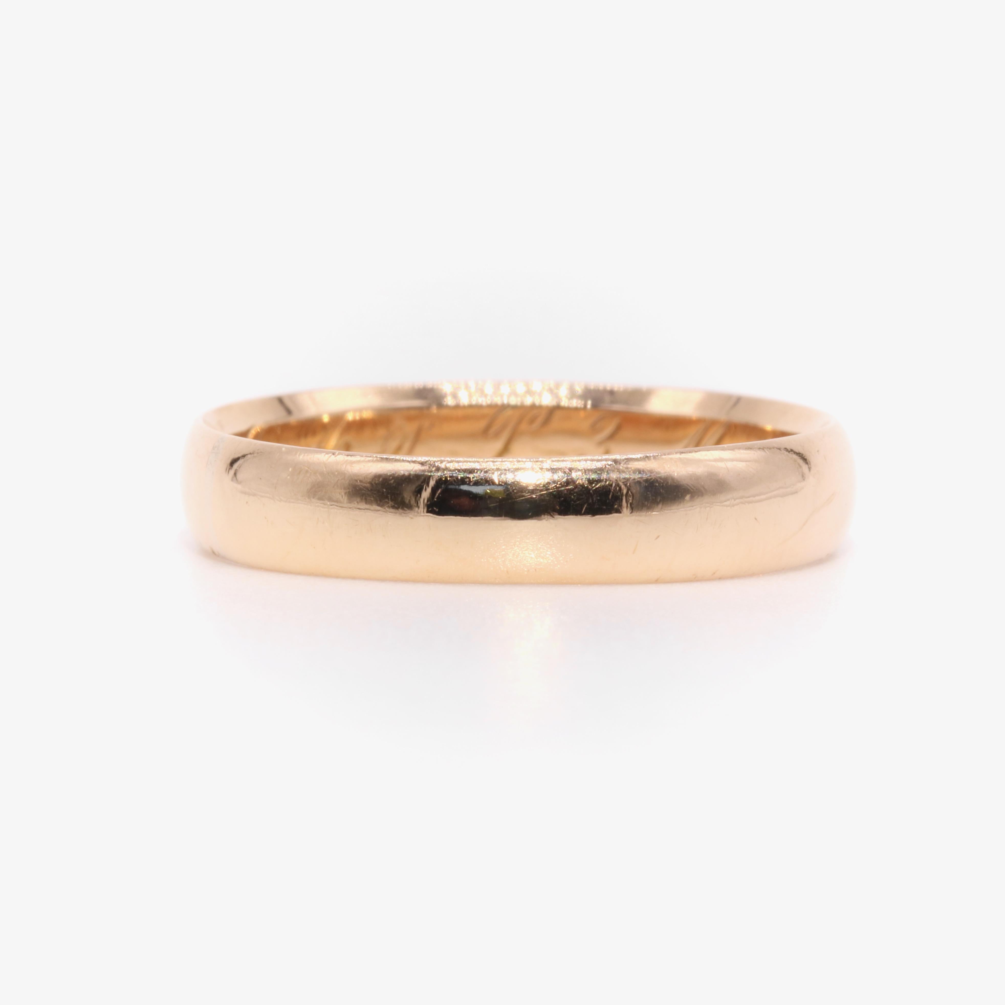 Antique Victorian Dutch 14K Yellow Gold Wedding Band with Personal Inscription For Sale 1