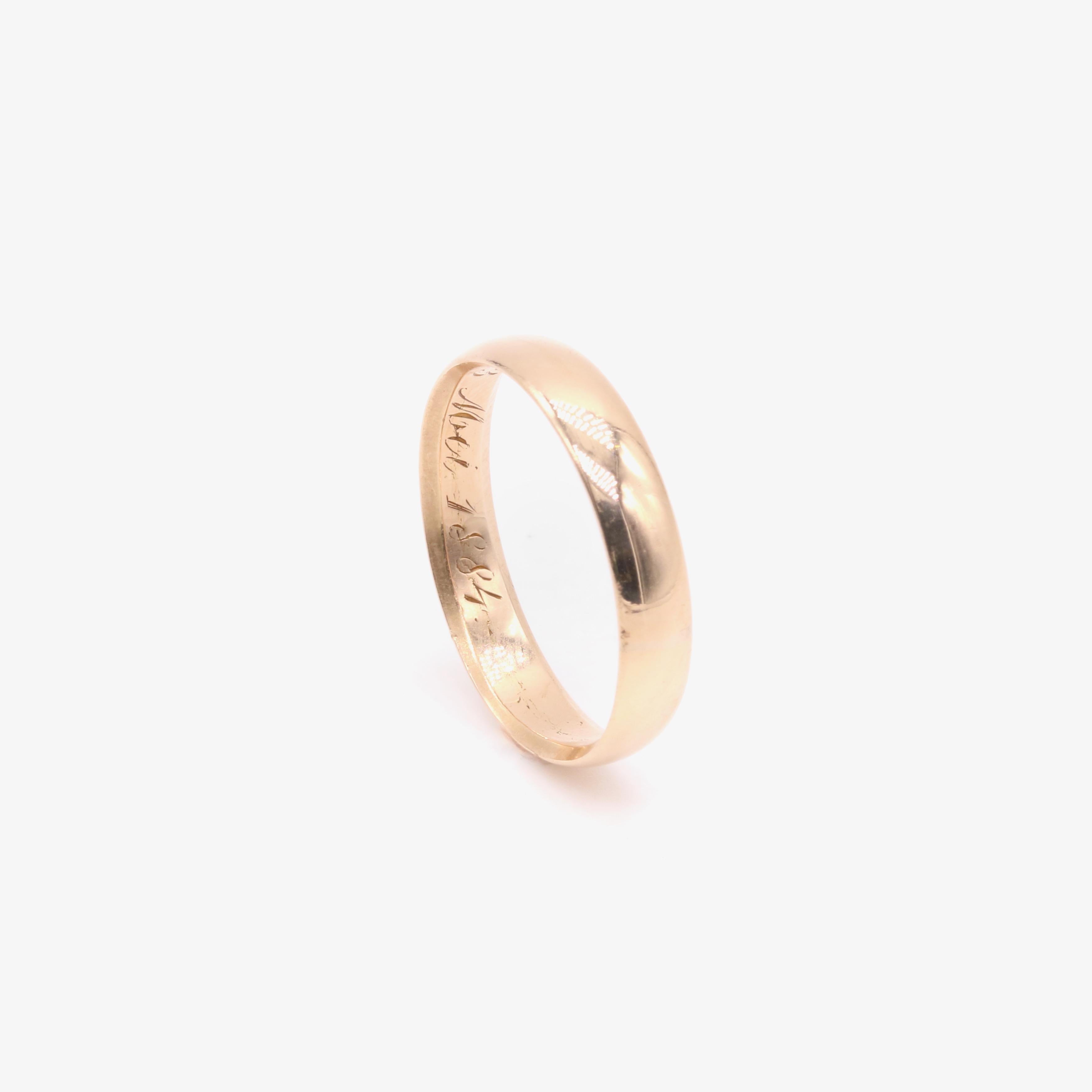 Antique Victorian Dutch 14K Yellow Gold Wedding Band with Personal Inscription For Sale 3