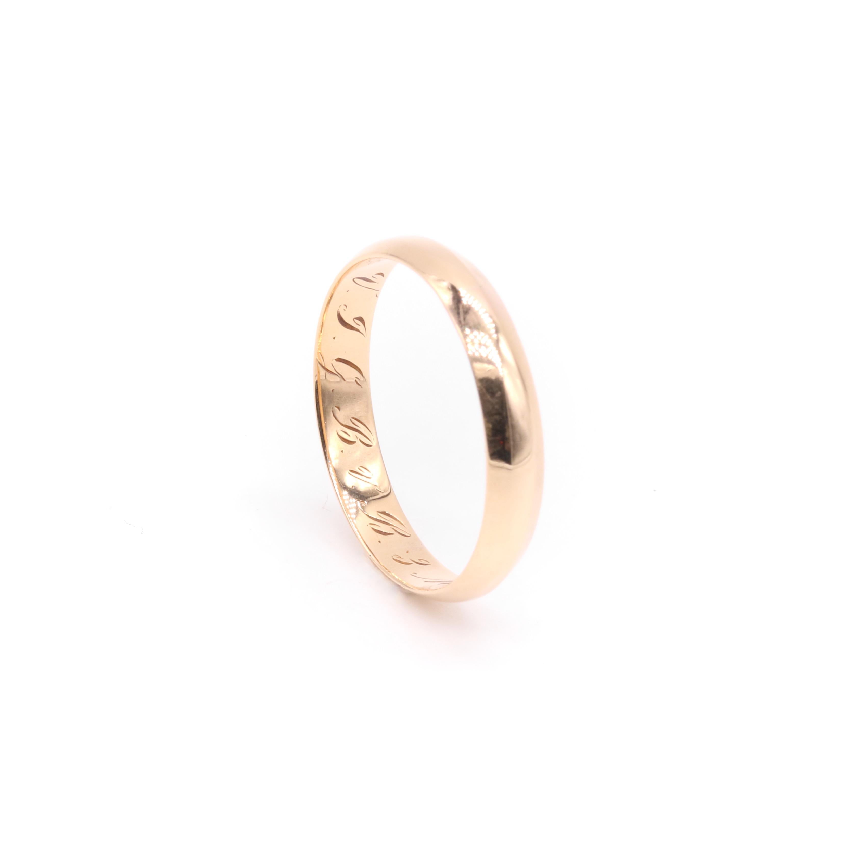 Antique Victorian Dutch 14K Yellow Gold Wedding Band with Personal Inscription For Sale 4