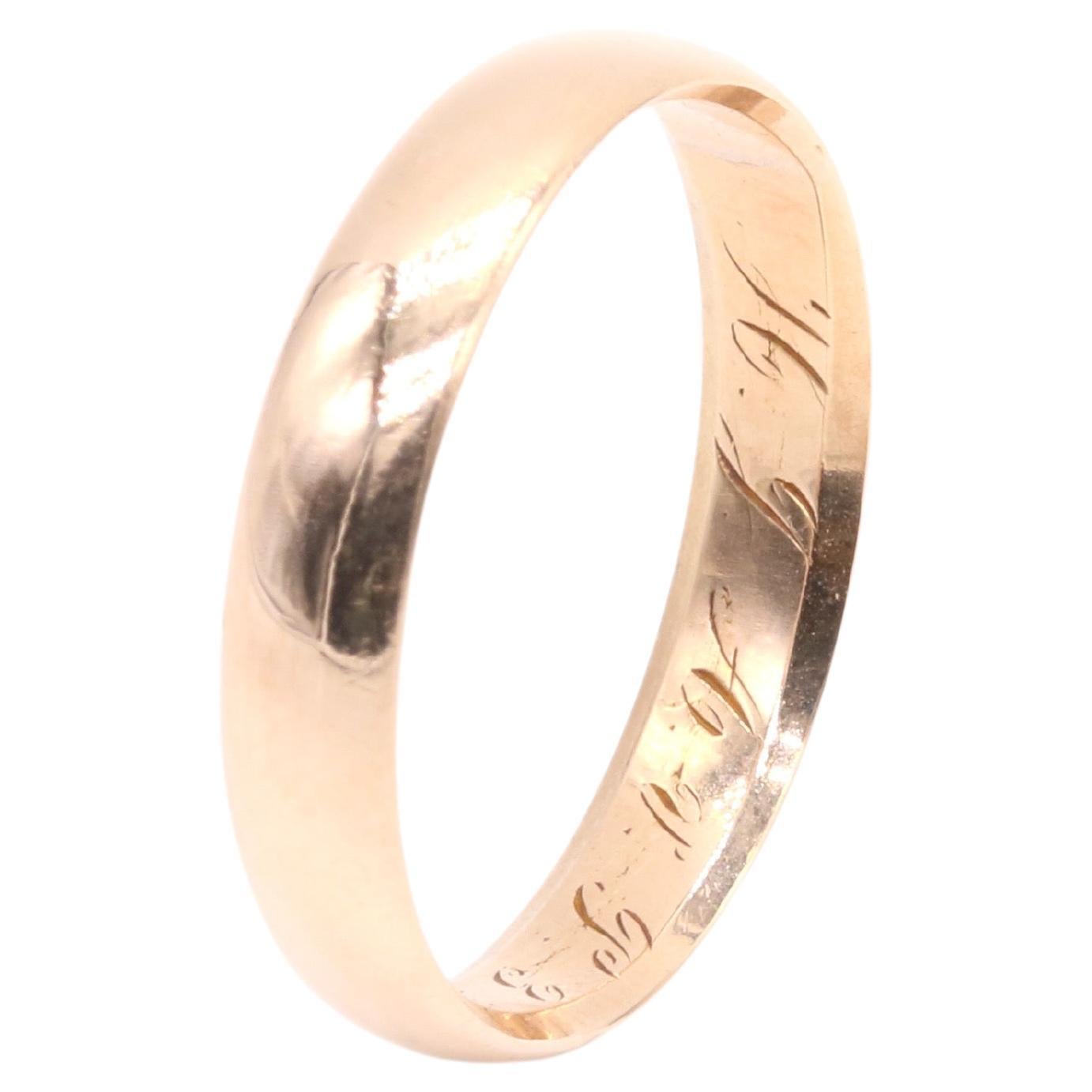Antique Victorian Dutch 14K Yellow Gold Wedding Band with Personal Inscription For Sale