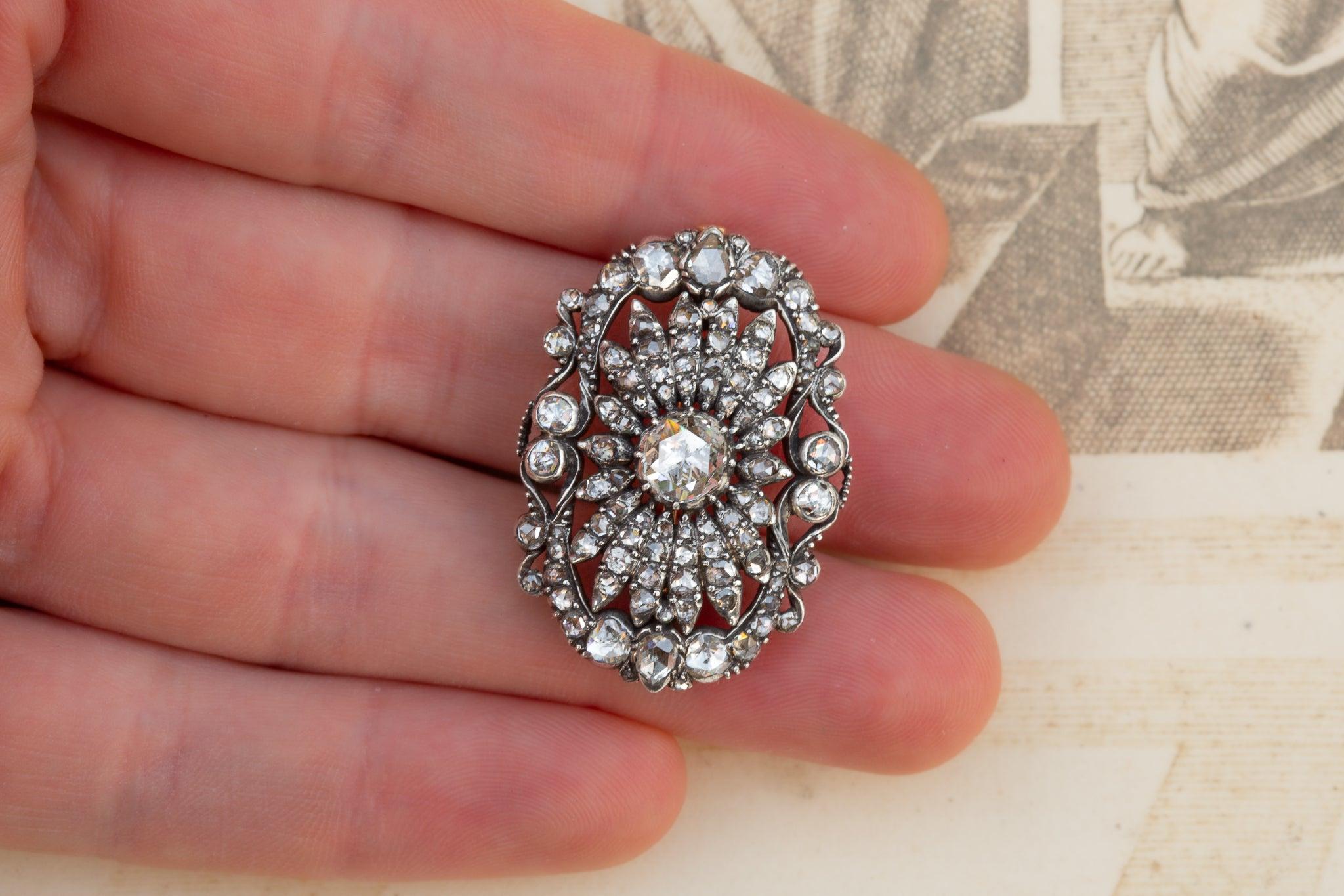 Antique Victorian Dutch Diamond Brooch Gold and Silver Rose Cut Diamonds 1