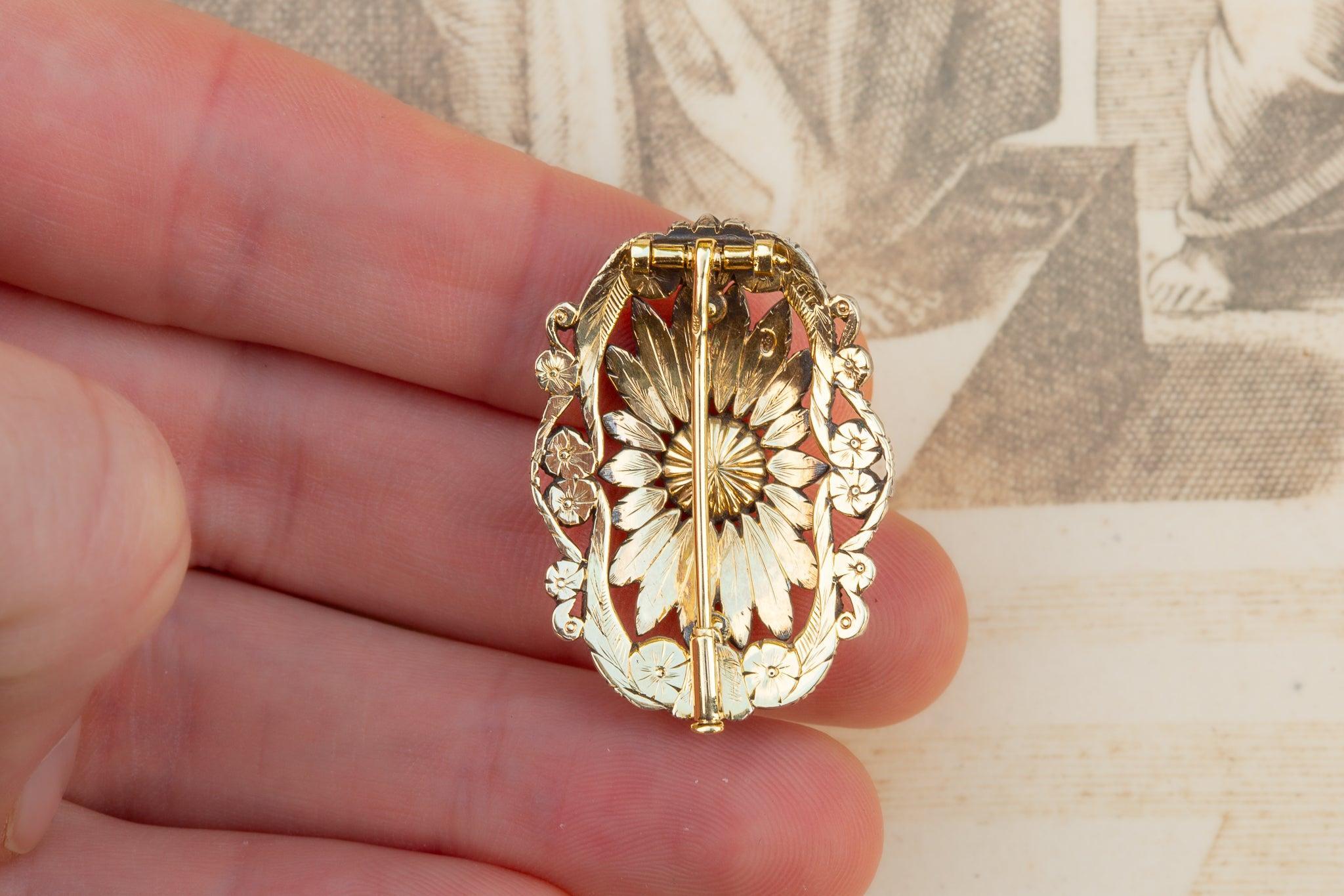 Antique Victorian Dutch Diamond Brooch Gold and Silver Rose Cut Diamonds 2
