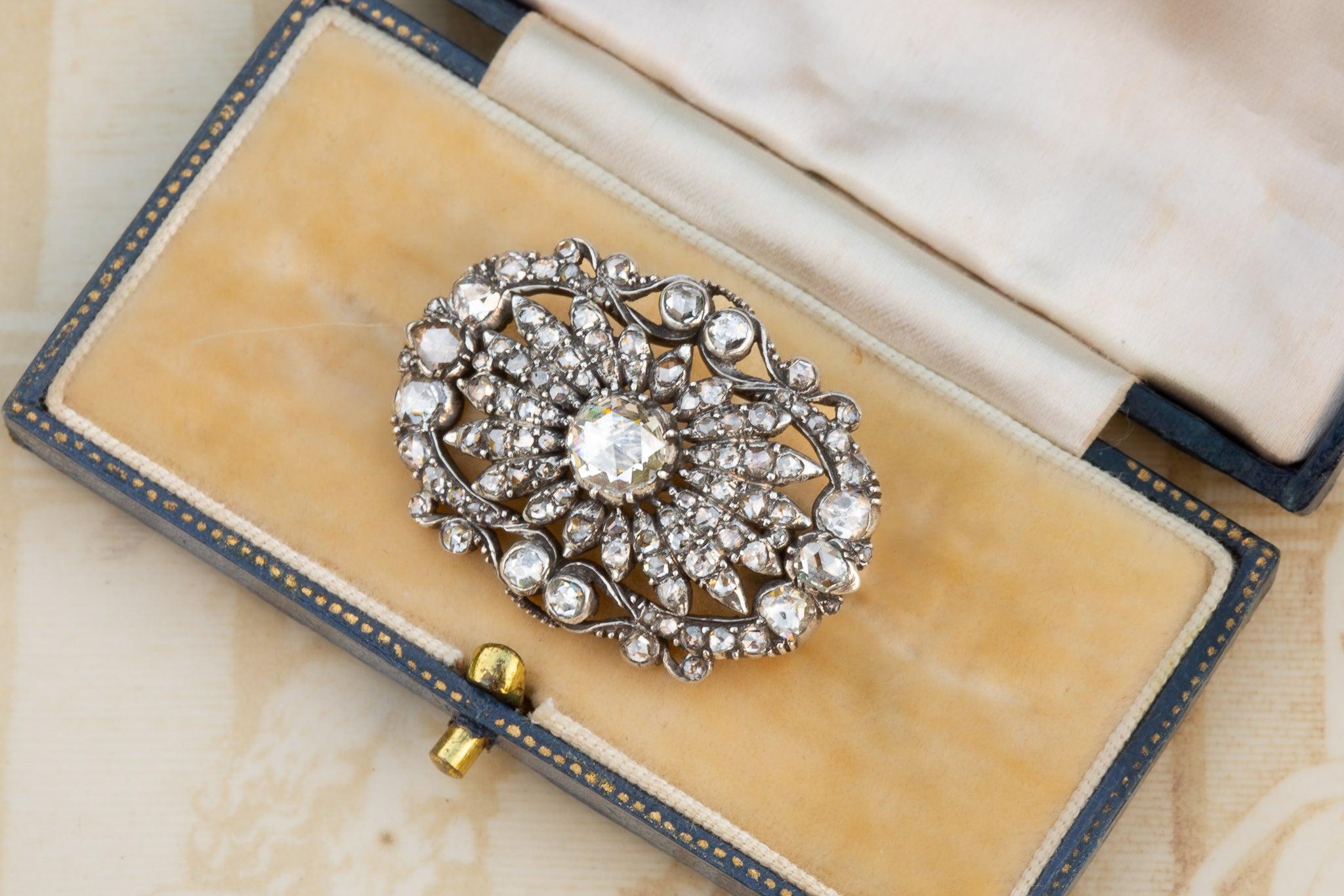 Antique Victorian Dutch Diamond Brooch Gold and Silver Rose Cut Diamonds 3