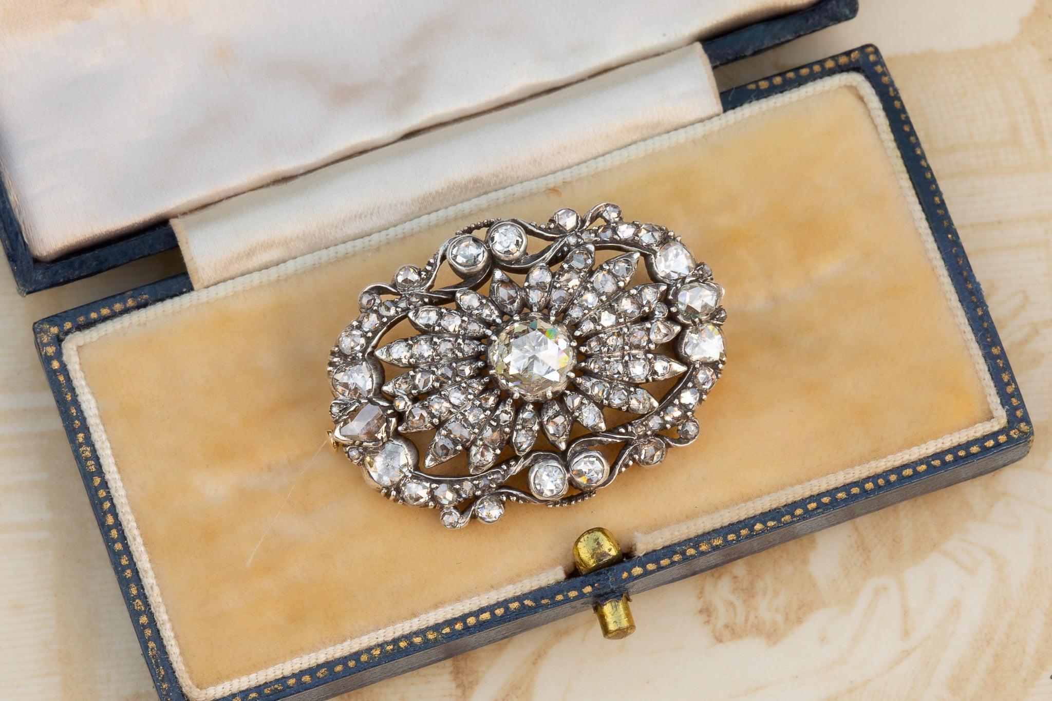 Antique Victorian Dutch Diamond Brooch Gold and Silver Rose Cut Diamonds 5