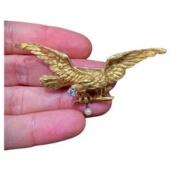Antike viktorianische Adler Brosche 18k Gelbgold Herrenschmuck 19 Jahrhundert Frankreich
