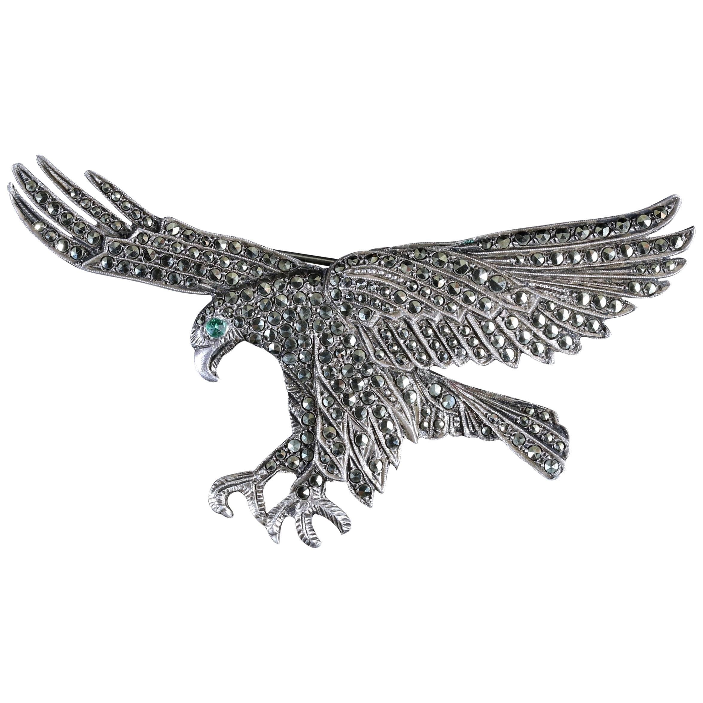 Antique Victorian Eagle Brooch Silver, circa 1900 For Sale