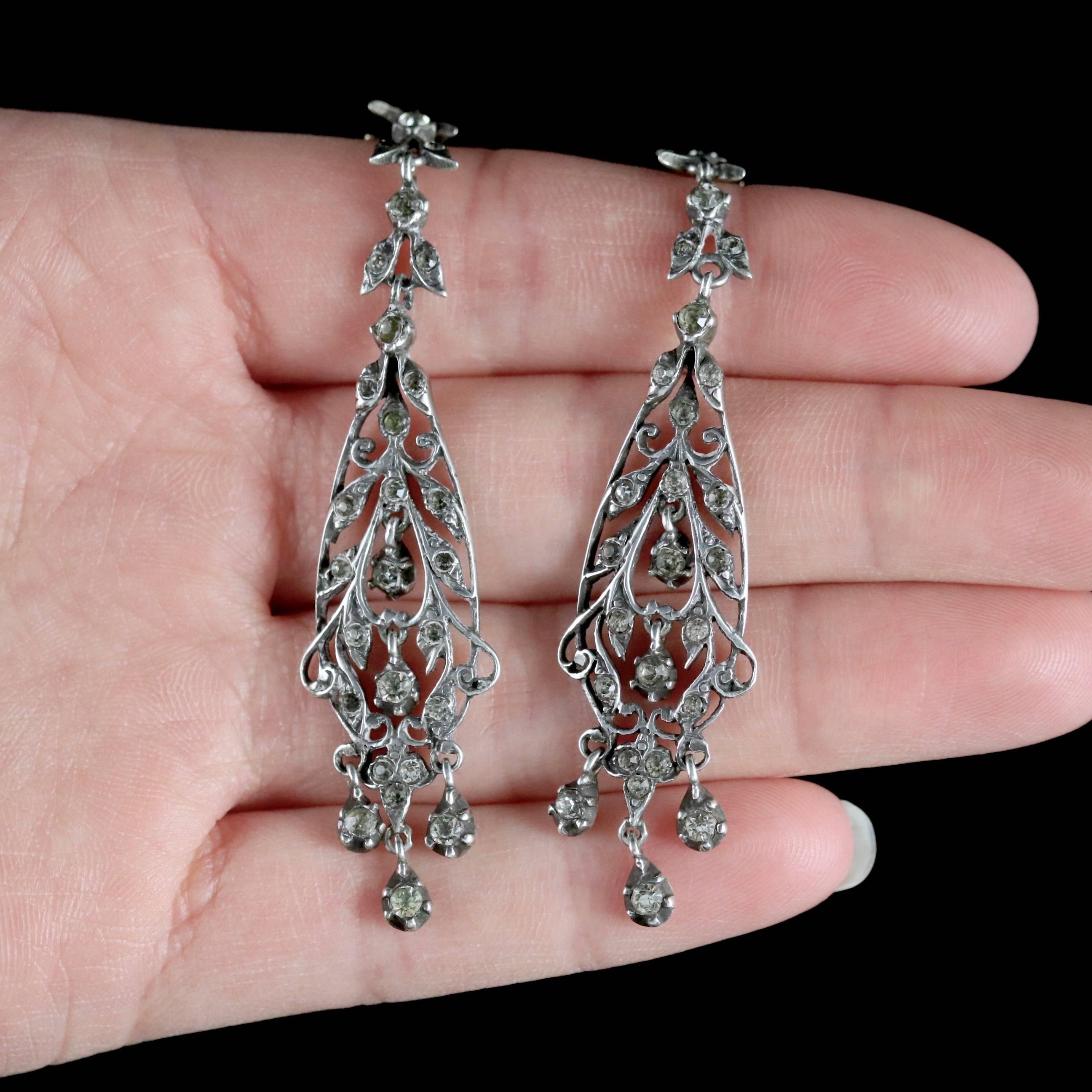 Antique Victorian Earrings Silver Chandelier Drop Earrings, circa 1900 2