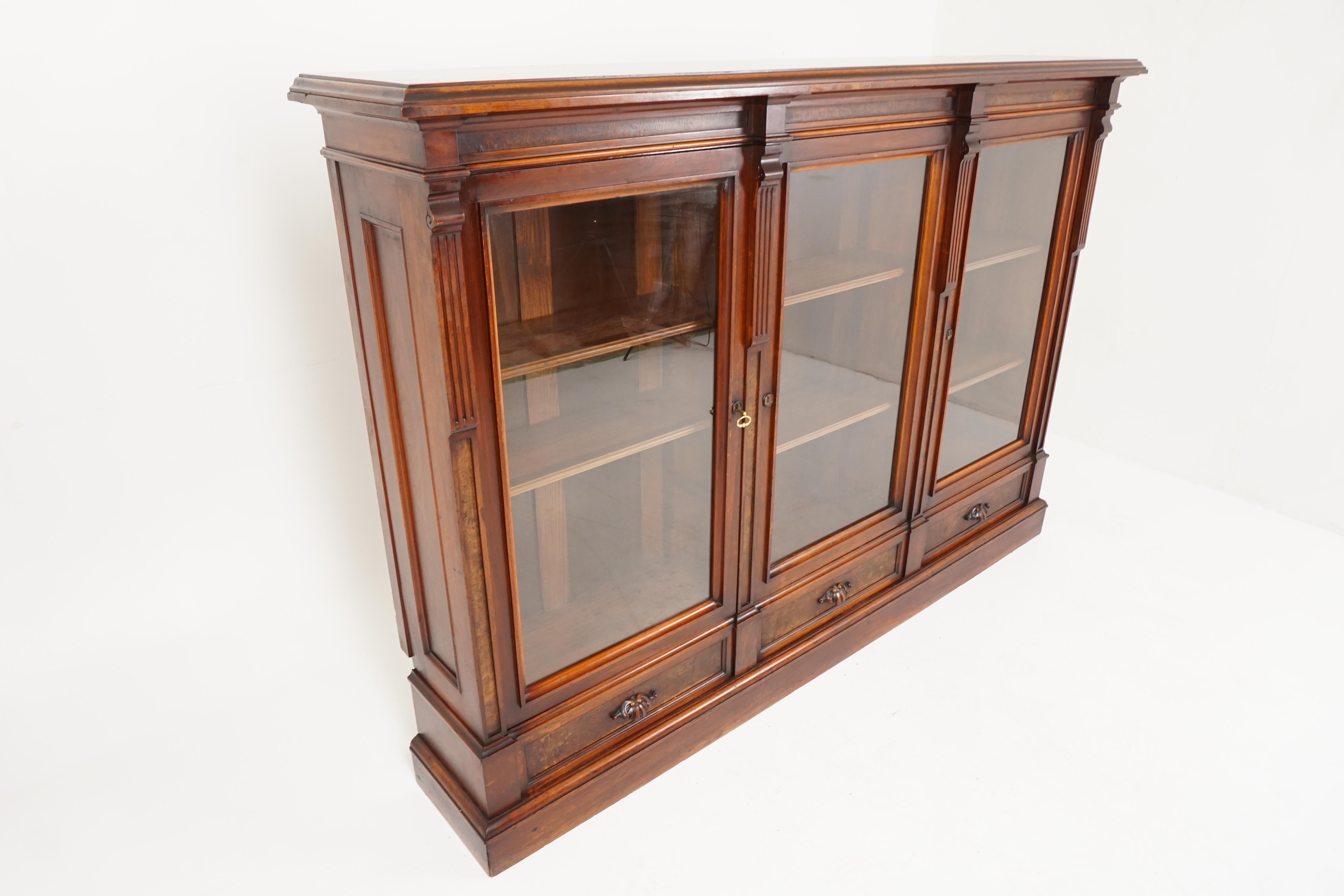 Eastlake Antique Victorian East Lake 3 Door Bookcase Display Cabinet, America 1880, B2564