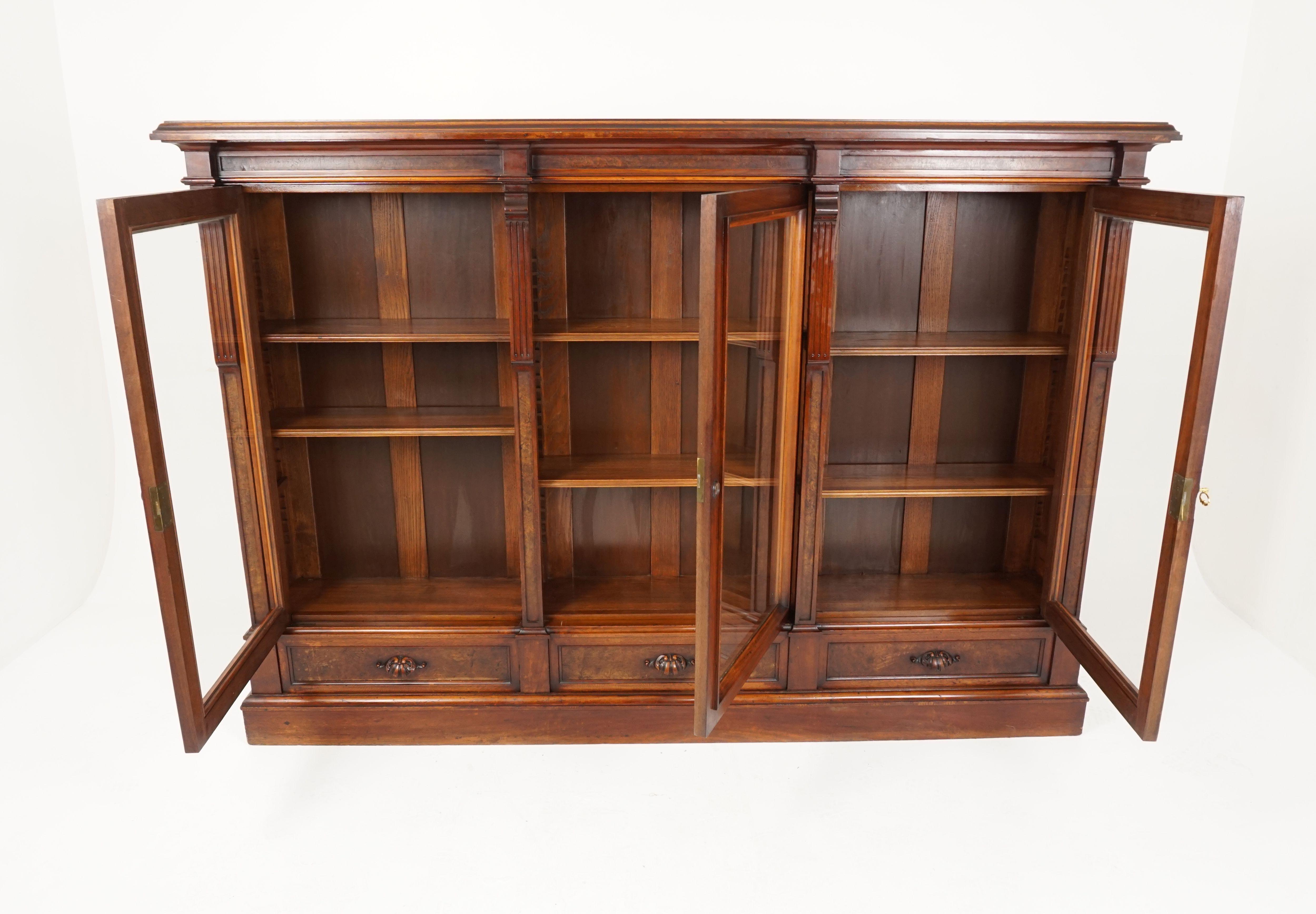 American Antique Victorian East Lake 3 Door Bookcase Display Cabinet, America 1880, B2564