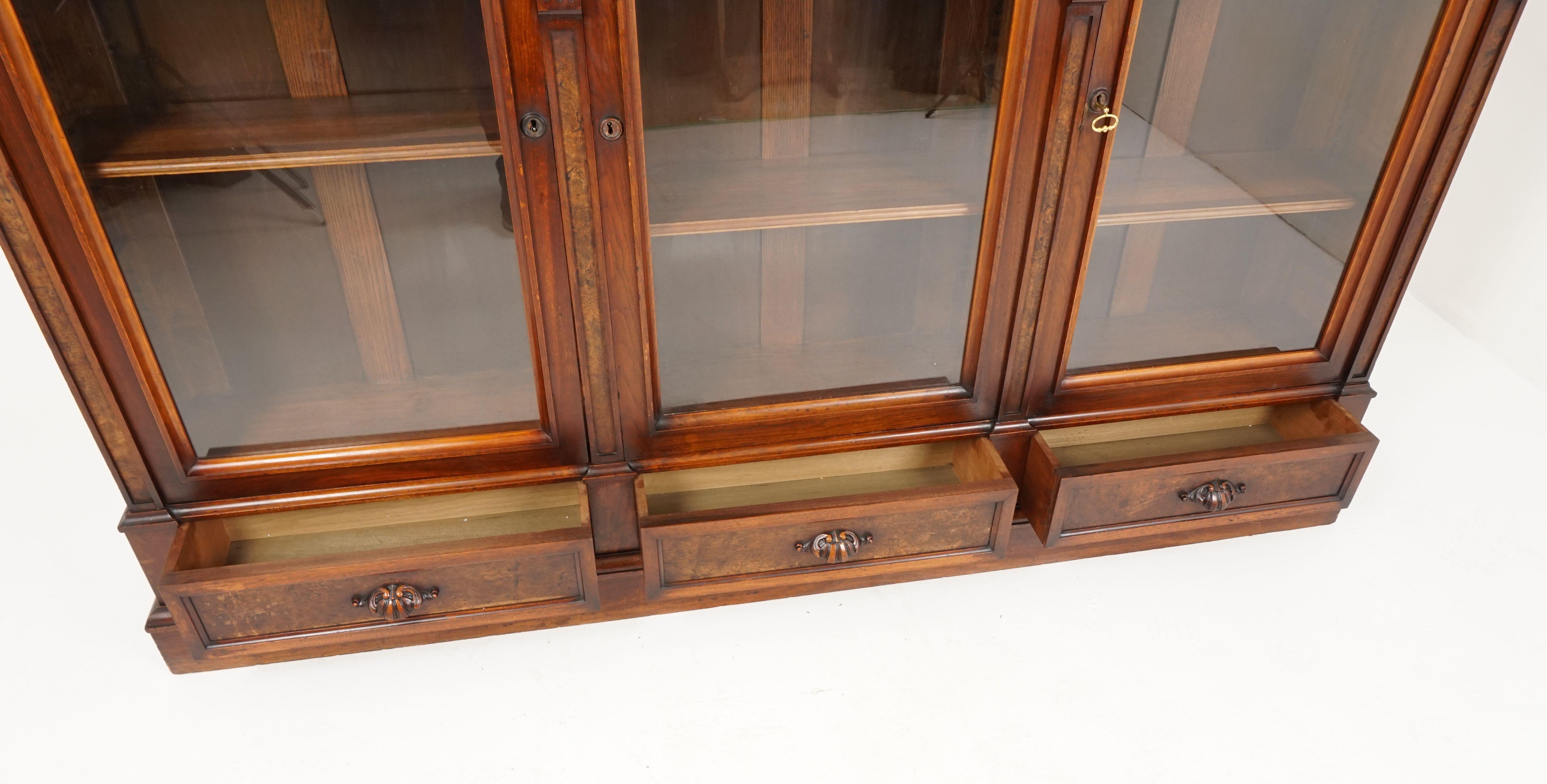 Antique Victorian East Lake 3 Door Bookcase Display Cabinet, America 1880, B2564 In Good Condition In Vancouver, BC