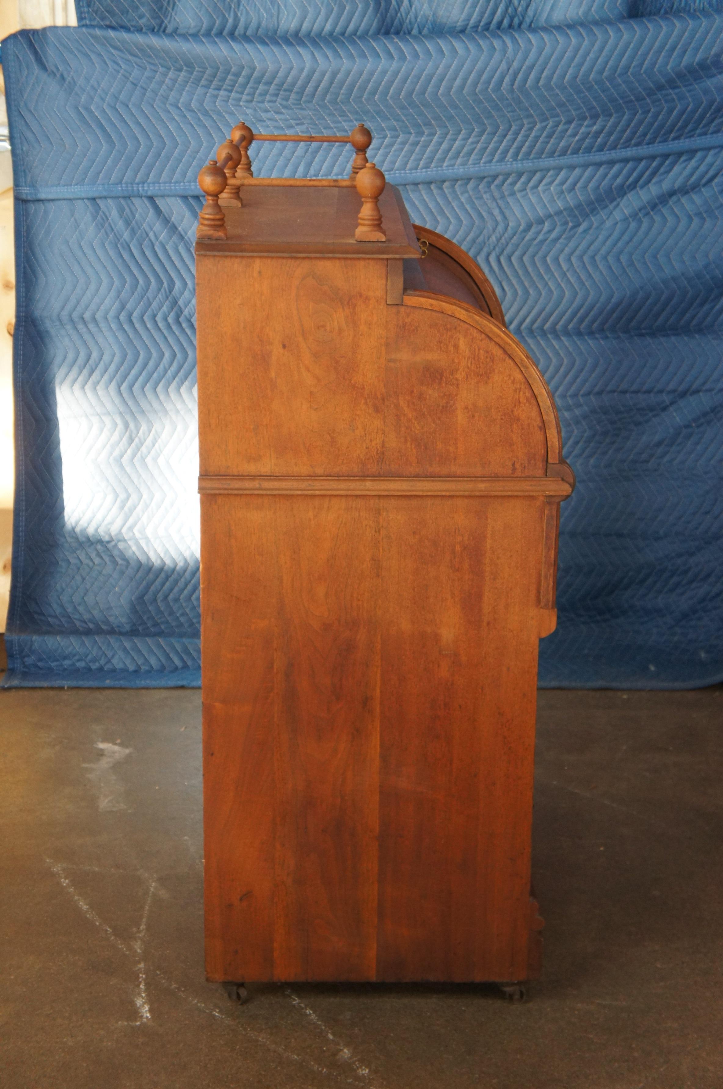 Antique Victorian Eastlake Aesthetic Maple Cylinder Roll Top Secretary Desk 4