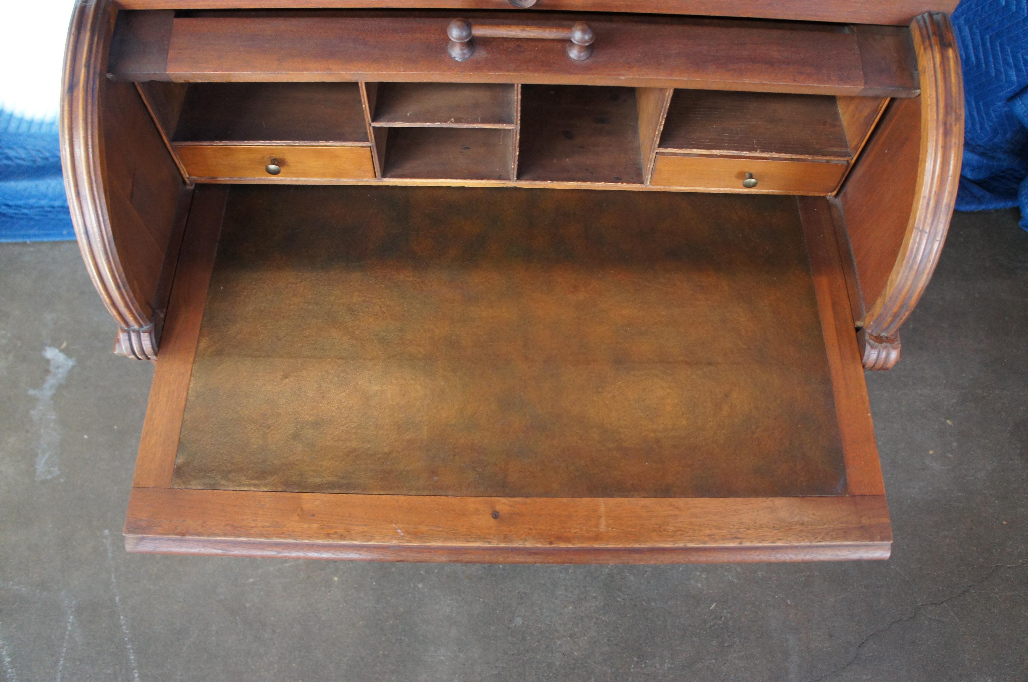 Leather Antique Victorian Eastlake Aesthetic Maple Cylinder Roll Top Secretary Desk