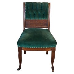 Antique Victorian Eastlake Carved Mahogany Tufted Velvet Parlor Side Chair