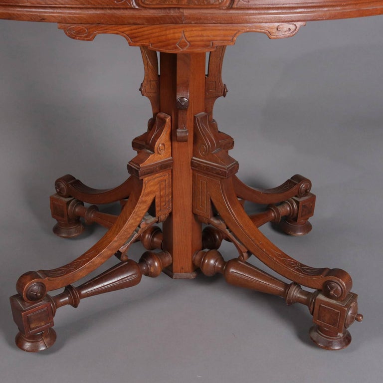 Antique Victorian Eastlake Carved Walnut and Marble Pedestal Parlor